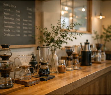 カウンターとコーヒー器具