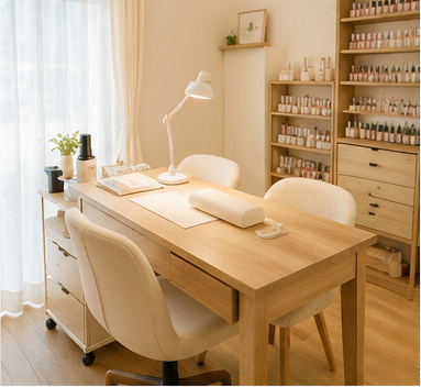 nail salon Linoの落ち着いた施術デスク